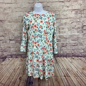 LOFT Blue Floral Rayon Bell Sleeve A Line Dress